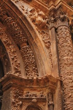 Beautiful and colossal porch in Renaissance house in Alcaraz street, Castile-La Mancha, Spain