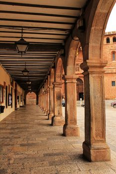 Gallery with arcades of Renaissance style in the main square of Villanueva de los Infantes, Castile-la Mancha community, Spain