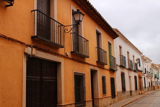 Old and majestic houses in the streets of Villanueva de los Infantes village, Ciudad Real community, Spain.