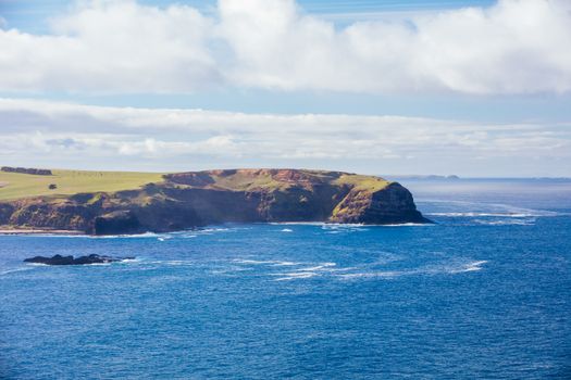 The view from Angel Cave lookout over Bushrangers Bay towards Phillip Island, in Victora. Australia