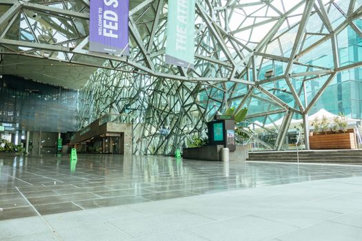 Melbourne, Australia - October 10th 2020: Ian Potter Centre and NGV at Federation Square in Melbourne is quiet and empty during the Coronavirus pandemic and associated lockdown.
