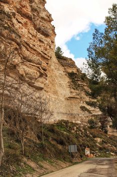 Cave houses in Jorquer village mountain range in Castile-La Mancha, Spain