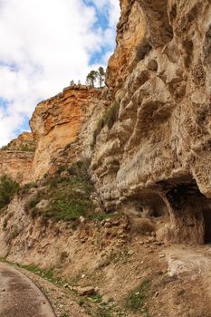 Cave houses in Jorquer village mountain range in Castile-La Mancha, Spain