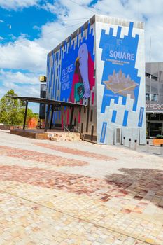 Melbourne, Australia - October 10th 2020: Federation Square in Melbourne is quiet and empty during the Coronavirus pandemic and associated lockdown.