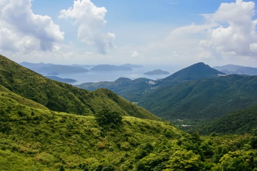 View over Eastern Hong Kong and New Territories on a warm afternoon in Hong Kong, China