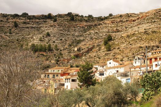 Views of the town of Tolosa between mountains. Community of Castilla La Mancha, Albacete, Spain.