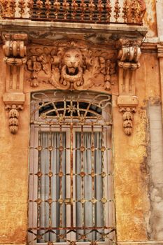 Colorful and majestic old house facade in Caravaca de La Cruz, Murcia, Spain in a sunny day of Spring