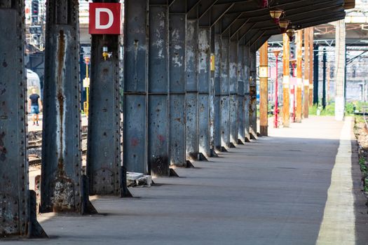 Changes and complications caused by coronavirus COVID-19 virus, world without crowds, empty train platform. No commuters, no travelers at the North Railway Station in Bucharest, Romania, 2020