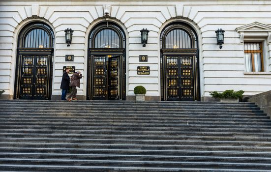 National bank of Romania (Banca Nationala a Romaniei). BNR is the Romanian Central bank. BNR headquarters in Bucharest, Romania, 2020