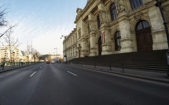 Changes and complications caused by coronavirus epidemy, world without crowds, virus empties streets. No traffic jam, no pollution, empty streets in downtown Bucharest, Romania, 2020