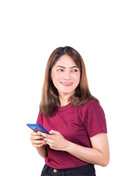 woman use photo smartphone. closeup on white background