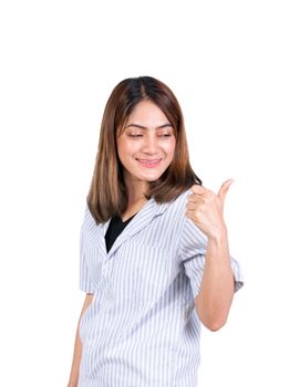 woman thumb up on white background