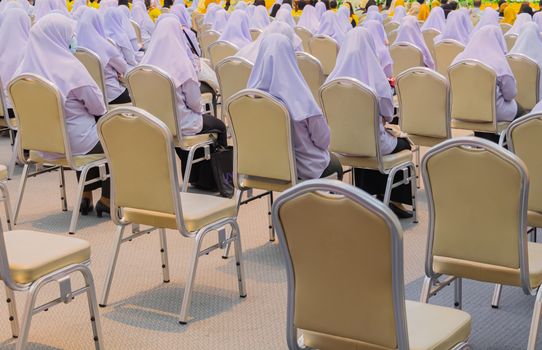 chair in classroom and student Muslims  have Social distance protect outbreak coronavirus or covid-19 virus a new normal trend
