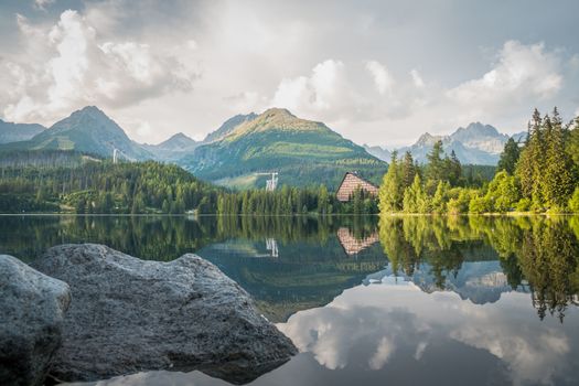 Mountain lake in National Park High Tatra. Strbske pleso, Slovakia, Europe. Beauty world.