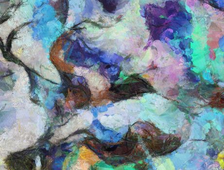 Colorful Abstract Painting. Antique style. 3D rendering
