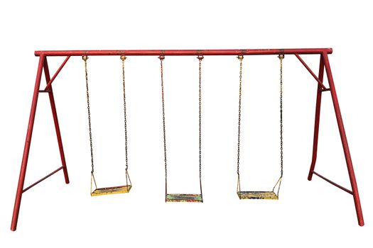 Old empty chain and red swing on white blackground