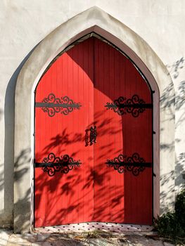 Vintage rustic exterior red door 