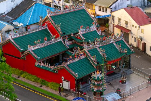 Kuching, Malaysia, May 2013: Aerial vibrant and colorful Tua Pek Kong Temple in Kuching, Malaysia