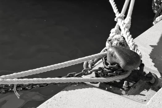 Ropes of a boat moored at the dock