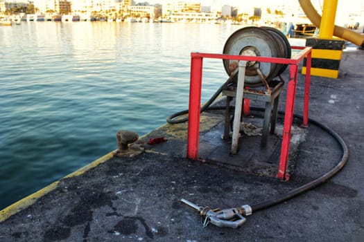 Gas station for fishing boats in the port