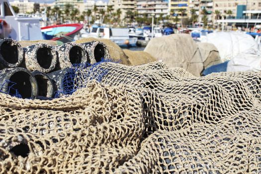 Traps for fish octopus and nets in the pier of Santa Pola, Spain