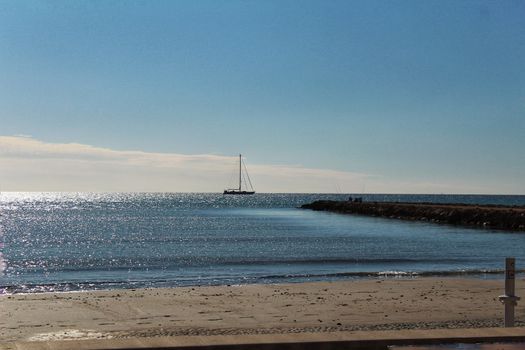 Sunny day on the beach in winter in Santa Pola, Alicante