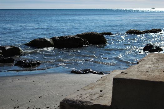 Sunny day on the beach in winter in Santa Pola, Alicante