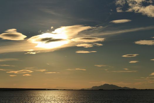Colorful and Beautiful sky and sea at Sunset in Santa Pola, a small fishing village in southern Spain