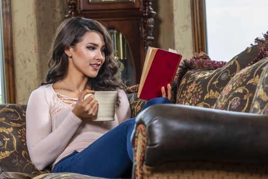 A gorgeous brunette model enjoys a day at home before work