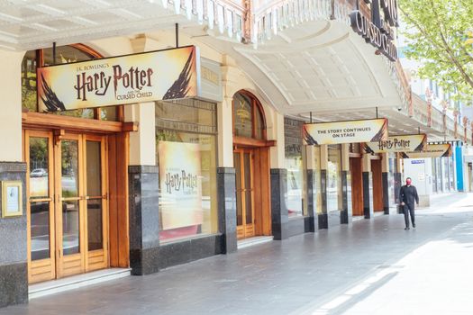 Melbourne, Australia - October 18, 2020: The closed facade of the Princess Theatre during the Coronavirus pandemic and associated lockdown.