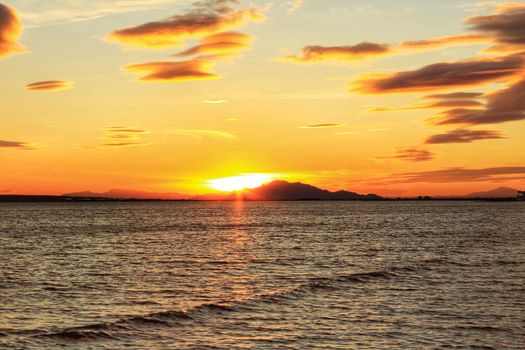 Colorful and Beautiful sky and sea at Sunset in Santa Pola, a small fishing village in southern Spain