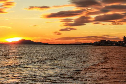 Colorful and Beautiful sky and sea at Sunset in Santa Pola, a small fishing village in southern Spain