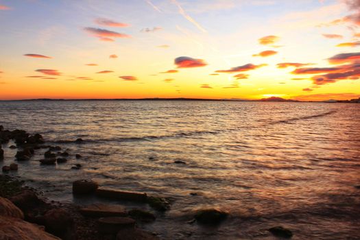 Colorful and Beautiful sky and sea at Sunset in Santa Pola, a small fishing village in southern Spain