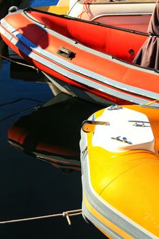 Colorful Recreational boats moored at the dock in the nautical club of Santa Pola in a sunny day