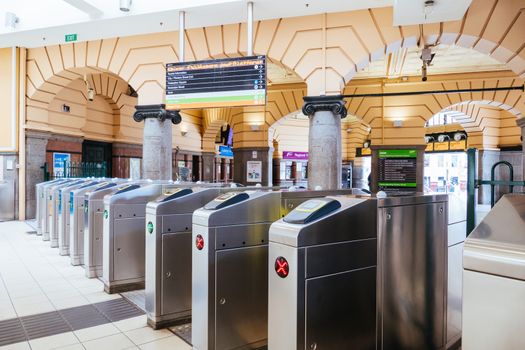 Melbourne, Australia - October 18, 2020: Flinders St Station in Melbourne is quiet and empty during the Coronavirus pandemic and associated lockdown.
