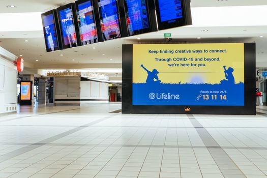 Melbourne, Australia - October 18, 2020: Flinders St Station in Melbourne is quiet and empty during the Coronavirus pandemic and associated lockdown.