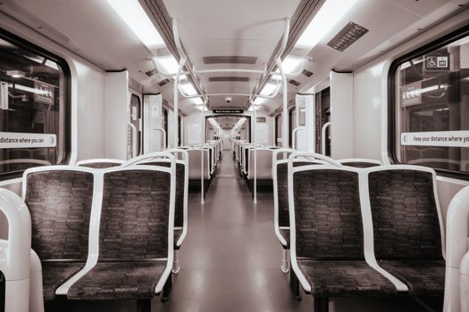 Melbourne, Australia - October 18, 2020: Flinders St Station in Melbourne is quiet and empty during the Coronavirus pandemic and associated lockdown.