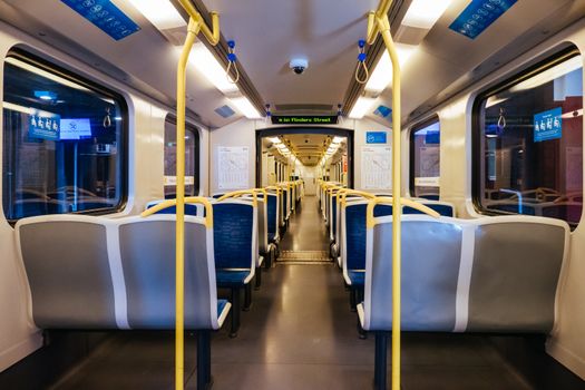 Melbourne, Australia - October 18, 2020: Flinders St Station in Melbourne is quiet and empty during the Coronavirus pandemic and associated lockdown.