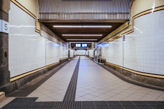 Melbourne, Australia - October 18, 2020: Flinders St Station in Melbourne is quiet and empty during the Coronavirus pandemic and associated lockdown.