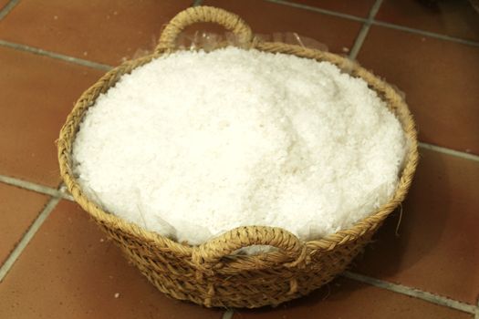 Sea salt stored for processing in Santa Pola saltworks