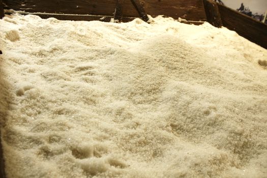 Sea salt stored for processing in Santa Pola saltworks