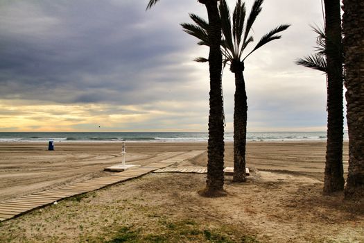 Beach under stormy sky in Santa Pola, Alicante, Spain