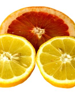 citron and grapefruit isolated on a white background