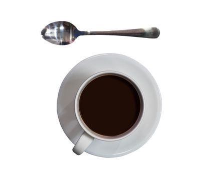Latte coffee cup with spoon on isolated white background