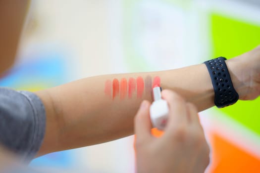 lipsticks paint on arm for test colorful