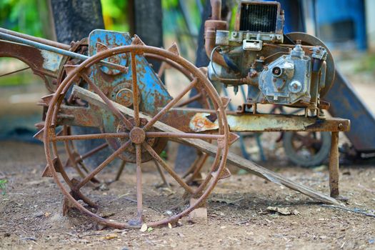 old tractor for plow farm preparation