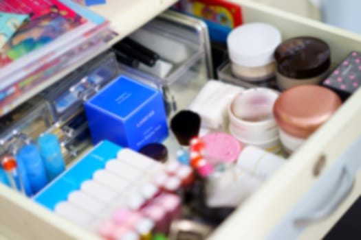 makeup stuffs in woman drawer