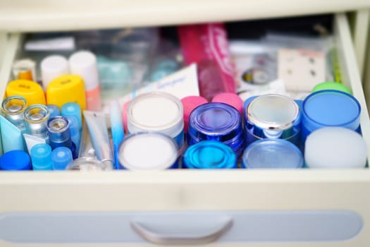 makeup stuffs in woman drawer