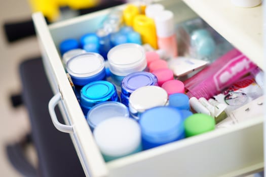 makeup stuffs in woman drawer