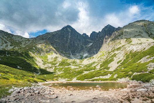 A landscape in the High Tatras with the lake Skalnate pleso and Lomnicky peak.